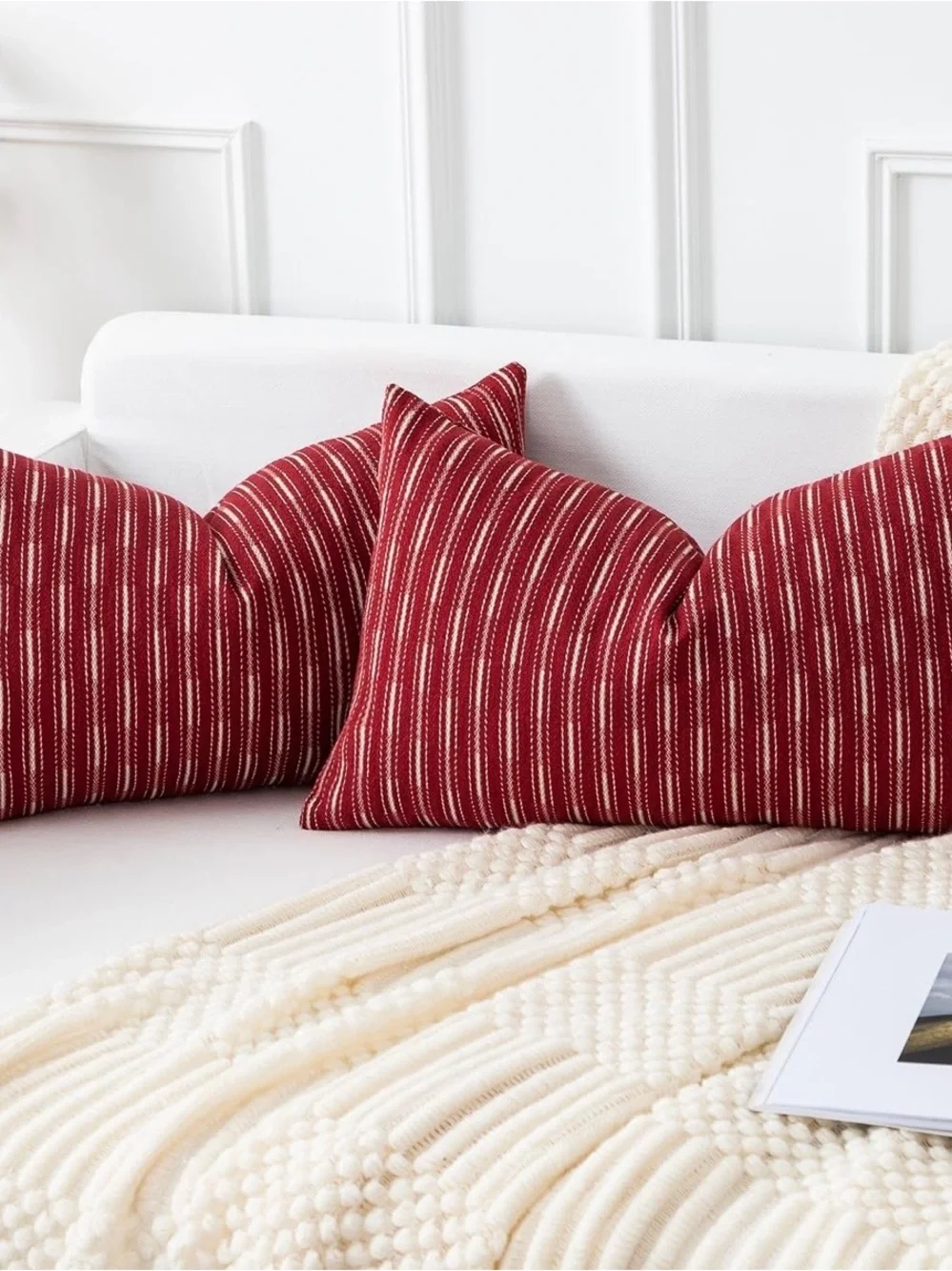 Red Striped Decorative Throw Pillow Cover Set